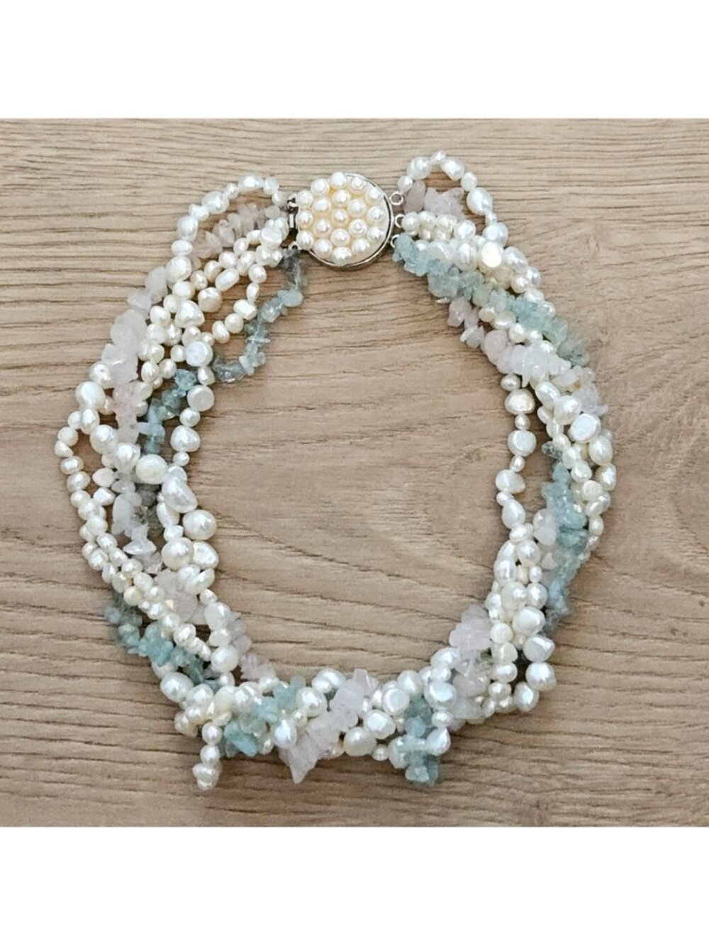Vintage Freshwater Pearl Rose Quartz Green Adventurine Twisted Strand Necklace